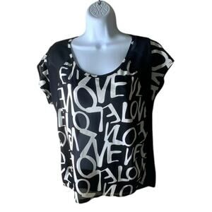Love J Blouse Top Womens M Short Sleeve Scoopneck Casual Preppy Pullover NWT